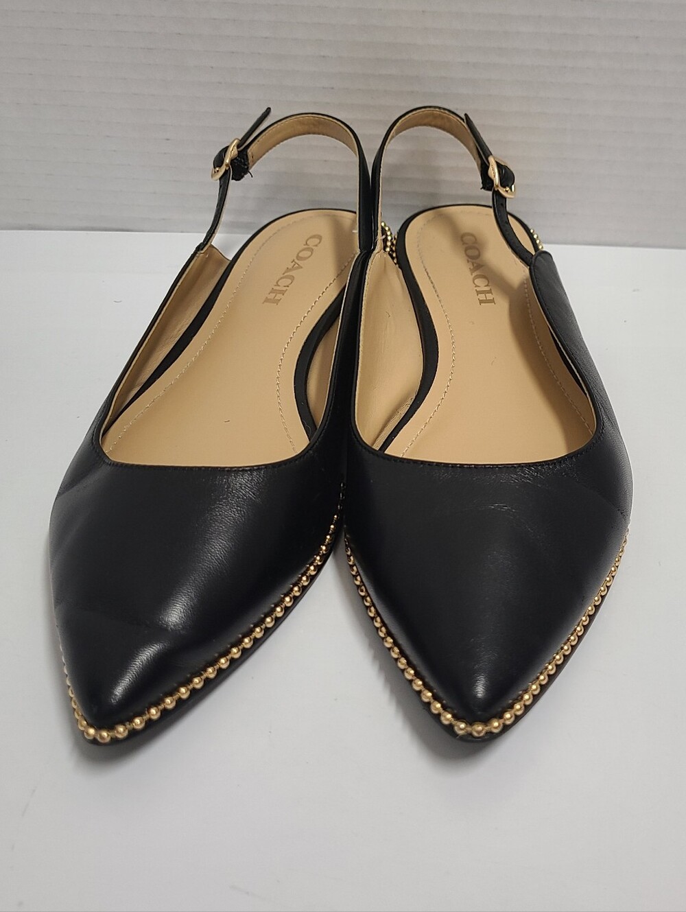 Coach Black Leather Vae Skimmer Studded Slingback Flats Sz 8 - Picture 5 of 14
